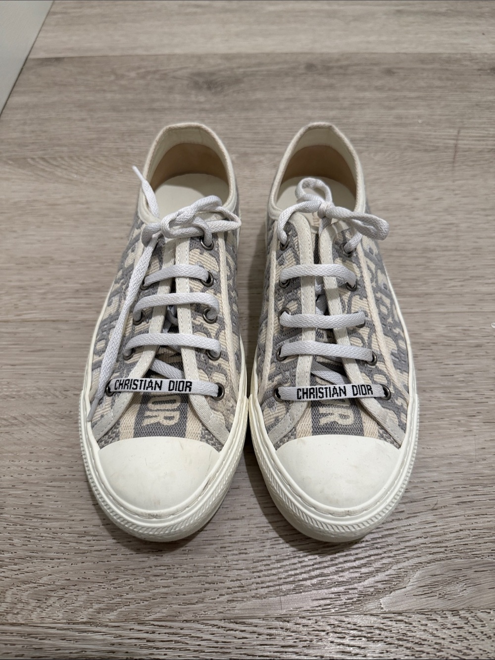 Dior Beige and Gray Oblique Low-Top Sneakers